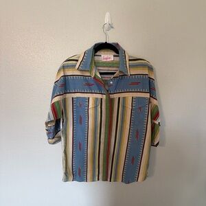 Vintage Penny Lane Striped Western Boho Shirt | Short Sleeve | 70s Style